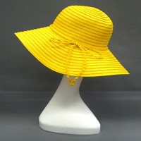 Wide Brim Hat - Straw Hat- Paper Straw Hat w/ Lace Band - Yellow - HT-ST1160YE